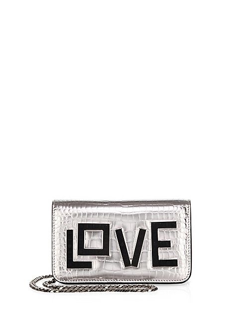 Les Petits Joueurs - Ginny Love Croc-Embossed Metallic Leather Clutch