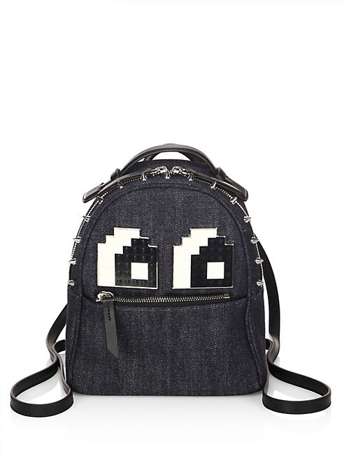 Les Petits Joueurs - Micro Mick Eyes Spiked Denim Backpack