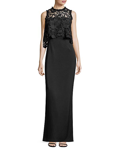 Shoshanna - MIDNIGHT Lace & Crepe Popover Gown