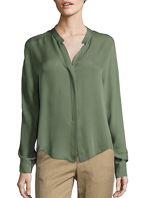 Vince - Long Sleeve Double Front Silk Blouse