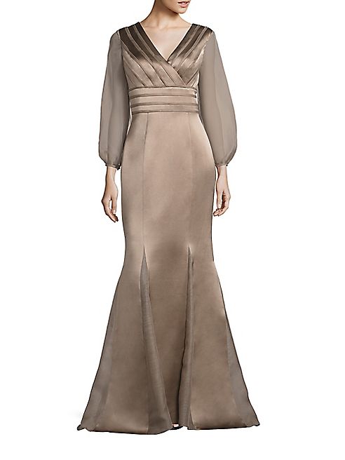 Kay Unger - Sheer Sleeve Satin Mermaid Gown