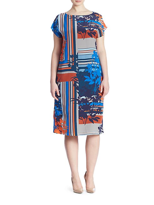 Marina Rinaldi, Plus Size - Darsena Floral & Stripe Silk Dress