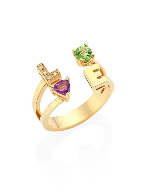 Delfina Delettrez - Love Diamond, Peridot, Amethyst & 18K Yellow Gold Ring