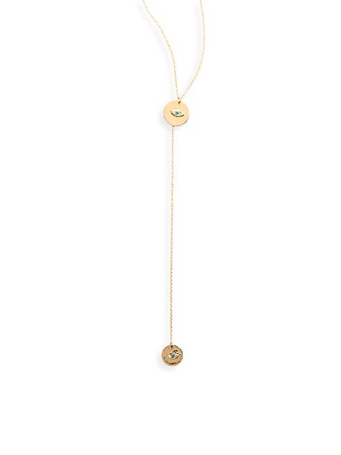 Delfina Delettrez - Sliding Drops Micro-Eye Emerald, Sapphire & 18K Yellow Gold Lariat Necklace