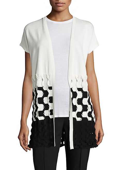 Lafayette 148 New York - Matte Crepe Two-Tone Cable-Knit Vest