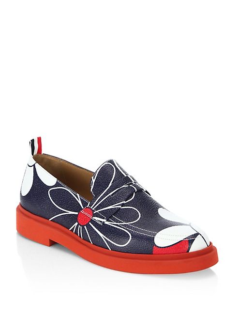 Thom Browne - Floral Print Leather Loafers