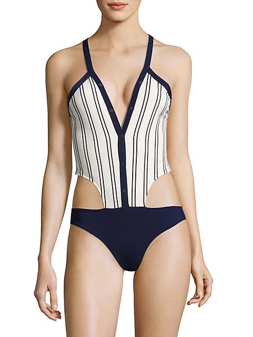 Jonathan Simkhai - Collared Oxford One-Piece Swimsuit