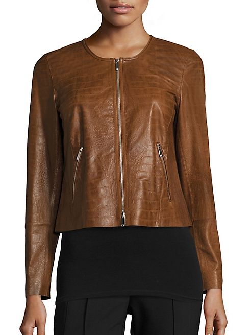 Lafayette 148 New York - Benton Crocodile-Embossed Leather Jacket