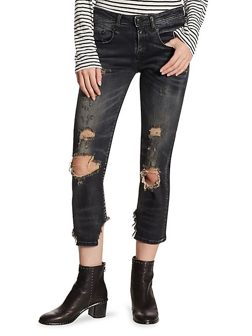 R13 - Straight Boy Distressed Cropped Jeans