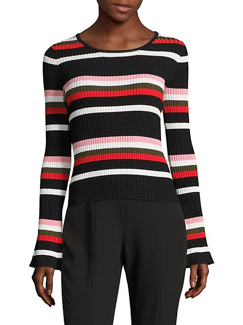 Scripted - Striped Bell Sleeve Sweater