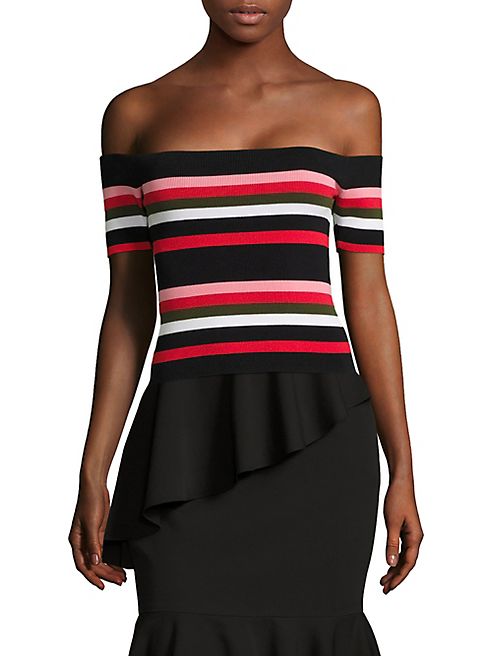 Scripted - Off-The-Shoulder Striped Rib-Knit Top