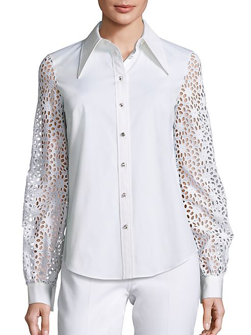 Michael Kors Collection - Eyelet Button Front Shirt