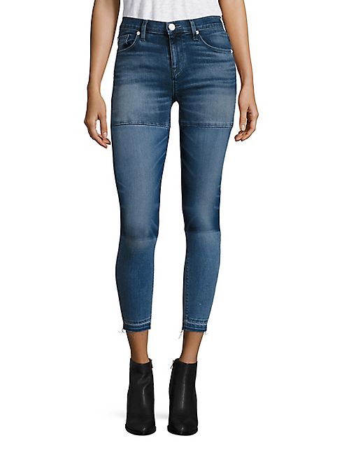 Hudson - Isla Patchwork Cropped Raw Hem Skinny Jeans