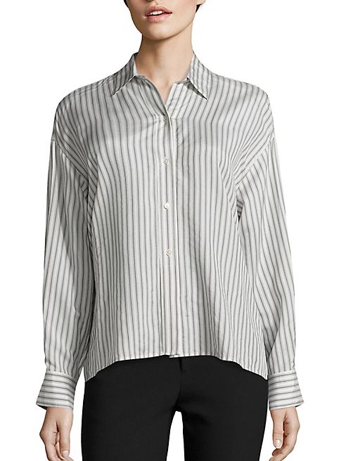 Vince - Stripe Cropped Silk Shirt