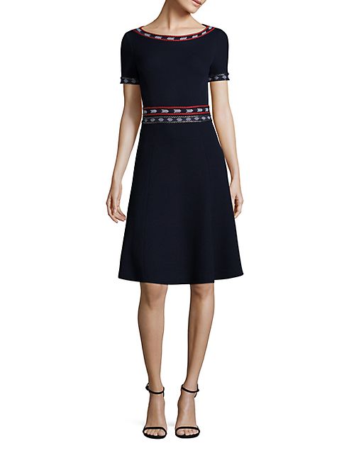 St. John - Embroidered Wool-Blend Dress