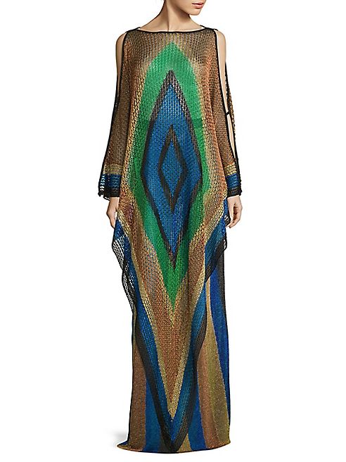 Balmain - Fishnet Inca-Print Gown