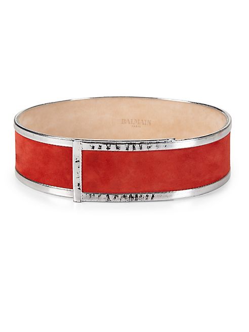 Balmain - Metallic-Trim Suede Belt