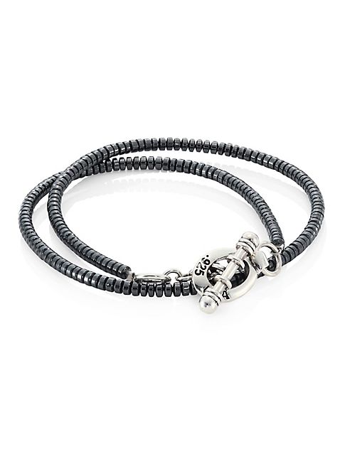 King Baby Studio - Hematite & Sterling Silver Double Wrap Seed Bead Bracelet