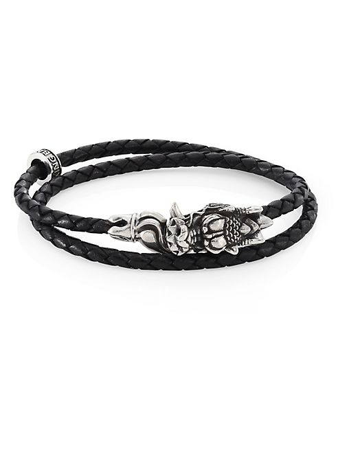 King Baby Studio - Sterling Silver & Braided Leather Small Dragon Bite Bracelet