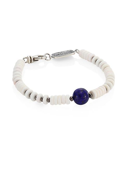 King Baby Studio - Sterling Silver, Round Lapis & White Shell Bead Bracelet