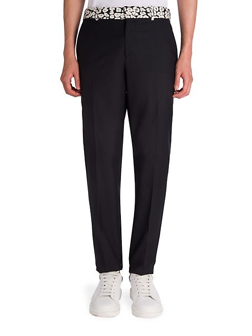 Alexander McQueen - Leopard-Trim Wool & Silk Blend Pants