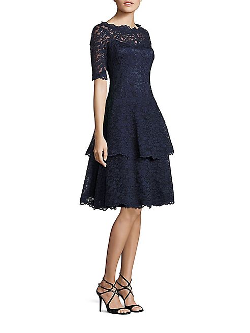 Teri Jon by Rickie Freeman - Floral Lace Tiered Dress