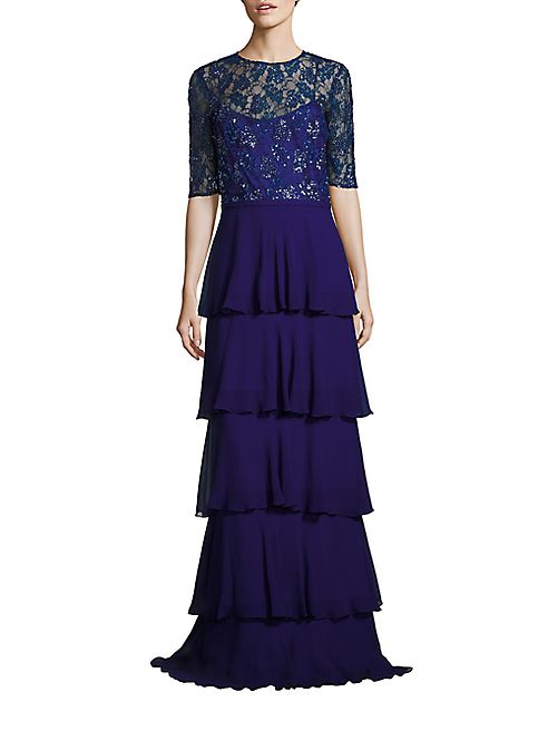 Teri Jon by Rickie Freeman - Sequined Tiered Gown