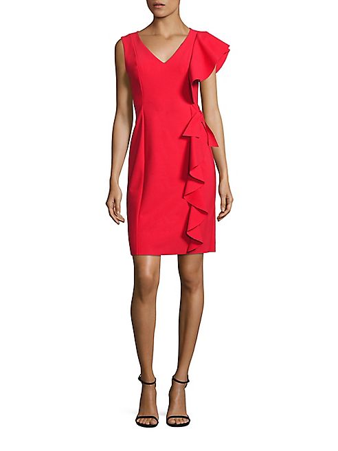 Teri Jon by Rickie Freeman - Scuba Asymmetrical Ruffle Dress