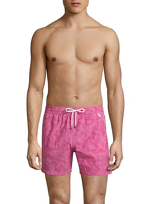 ISAIA - Dot-Print Cotton Swim Trunks