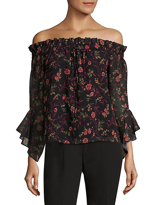 Scripted - Floral-Print Off-The-Shoulder Blouse