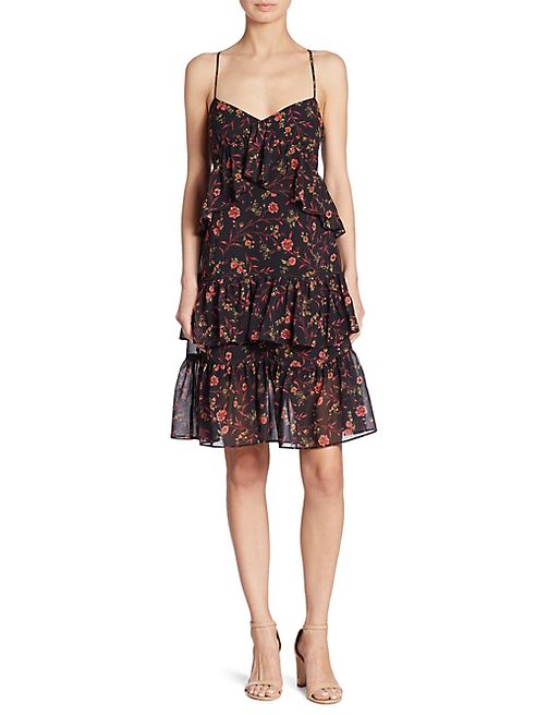 Scripted - Floral-Print Ruffled Tiered Dress