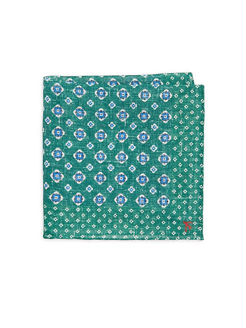 ISAIA - Medallion-Print Linen Pocket Square