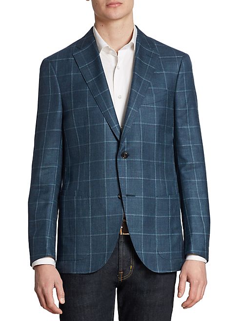 Luciano Barbera - Slim-Fit Windowpane Wool, Silk & Linen Sportcoat