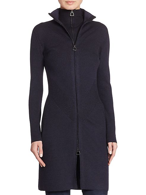 Akris - Long Ribbed Wool & Silk Zip Knit Cardigan