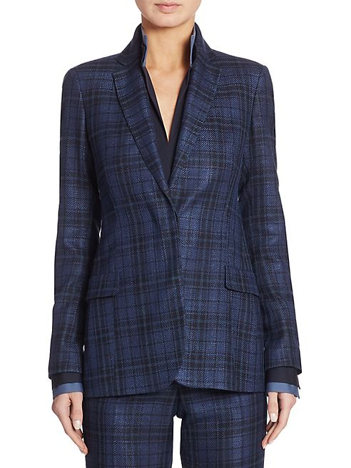 Akris - Lapis Plaid Cotton & Silk Jacket