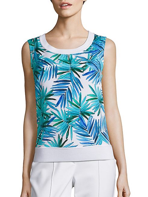 St. John - Palm-Print Stretch Silk Shell