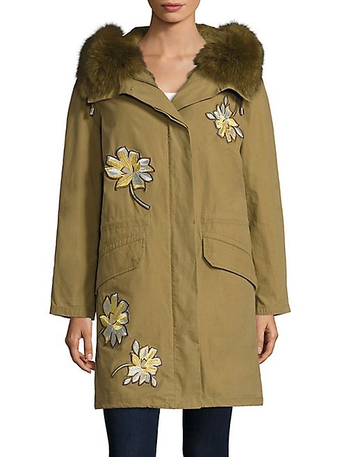 Army by Yves Salomon - Fur Trim Floral Patch Parka