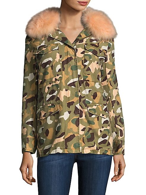 Army by Yves Salomon - Fur & Cotton Camo Army Jacket