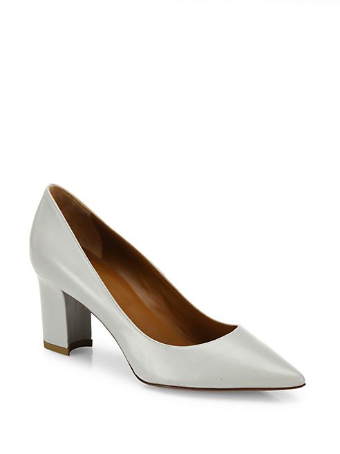 Aquatalia - Michaela Point Toe Leather Block-Heel Pumps