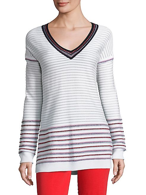 St. John - Sport Collection Striped V-Neck Pullover