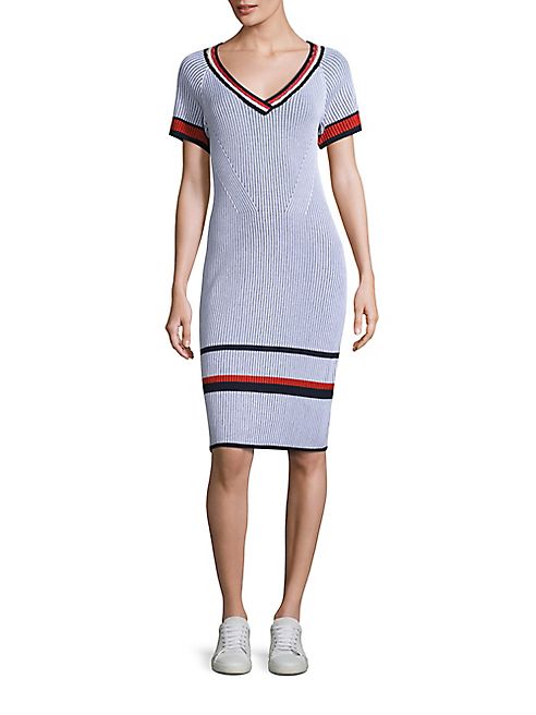 St. John - Sport Collection Striped Short Sleeve Dress