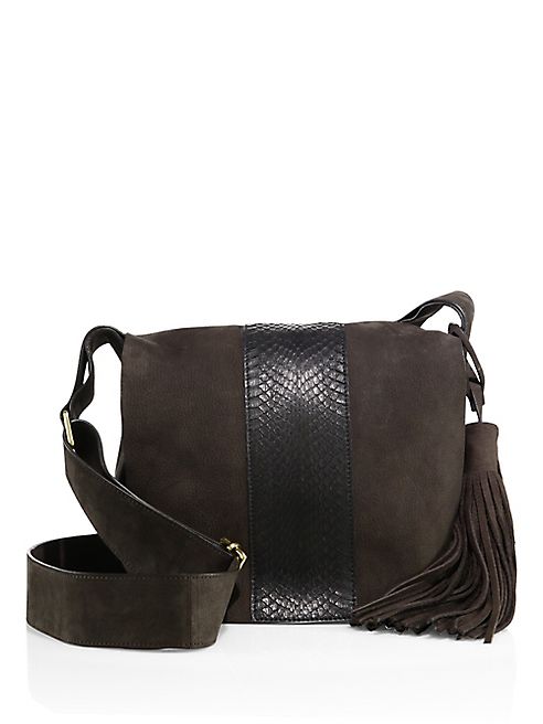 A.L.C. - Suede & Watersnake Leather Saddle Bag