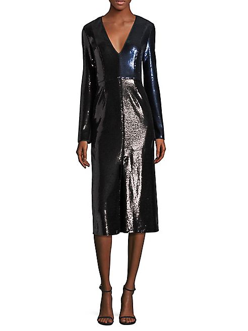 Diane von Furstenberg - Paneled Metallic Sequined Dress