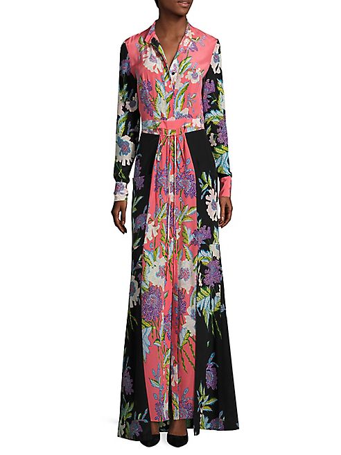 Diane von Furstenberg - Floral Long Silk Shirt Dress