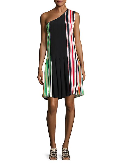 Diane von Furstenberg - One Shoulder Striped Silk Dress