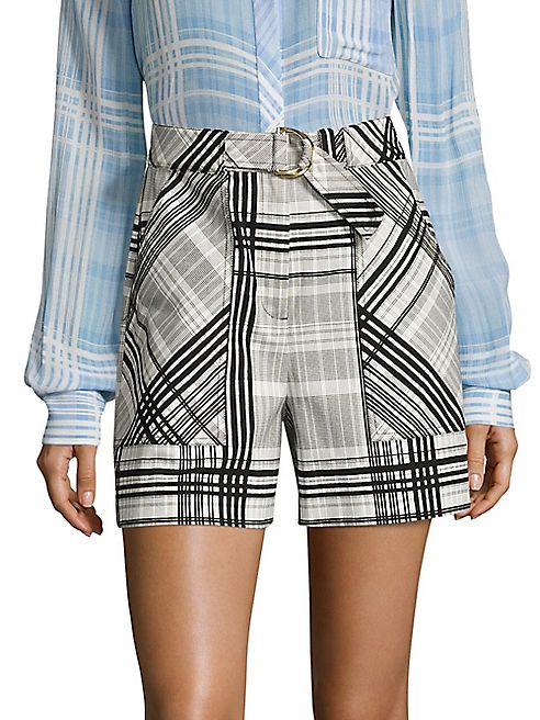 Diane von Furstenberg - Plaid High-Waist Shorts