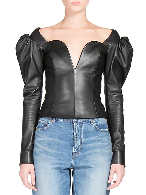 Saint Laurent - Puffed-Sleeve Leather Top