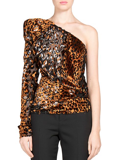 Saint Laurent - One-Shoulder Leopard Fil Coupe Top