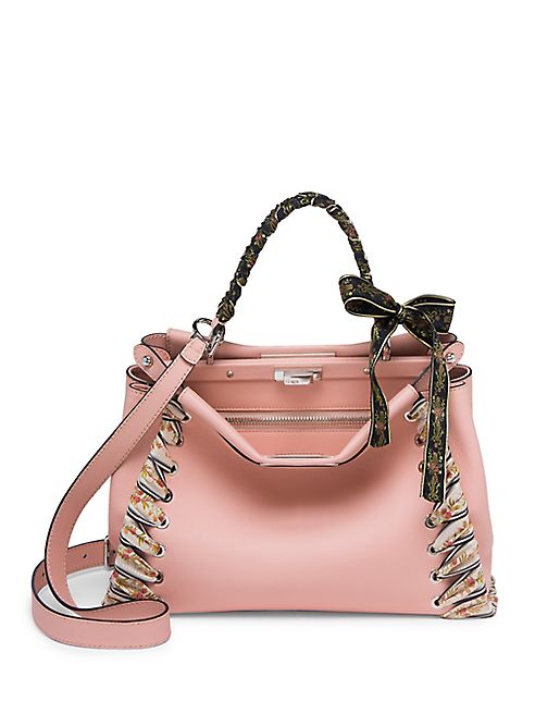 Fendi - Peekaboo Ribbon-Laced Leather Satchel