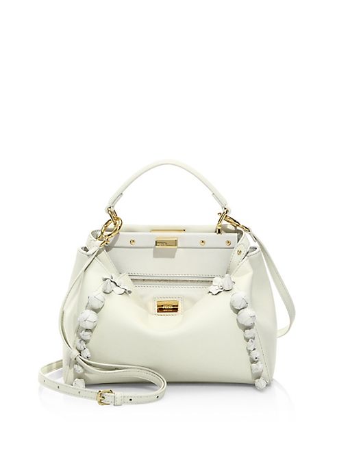 Fendi - Peekaboo Mini Floral-Embellished Leather Satchel